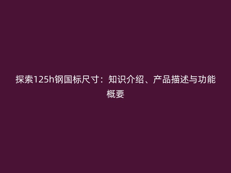 探索125h鋼國標尺寸：知識介紹、產品描述與功能概要